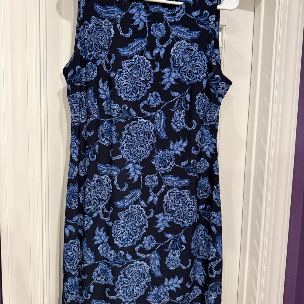 Tommy Hilfiger Blue Sheath Midi Dress with a mock neck, size 10.